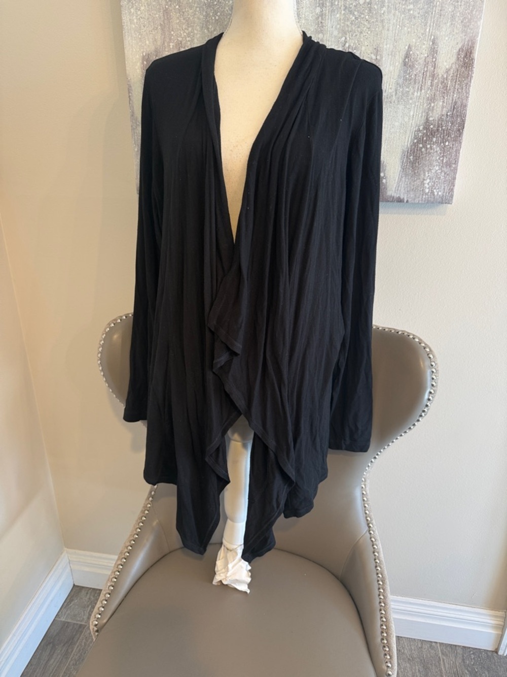 DKNY Black Draped Open-Front Women’s Sweater Cardigan L/XL